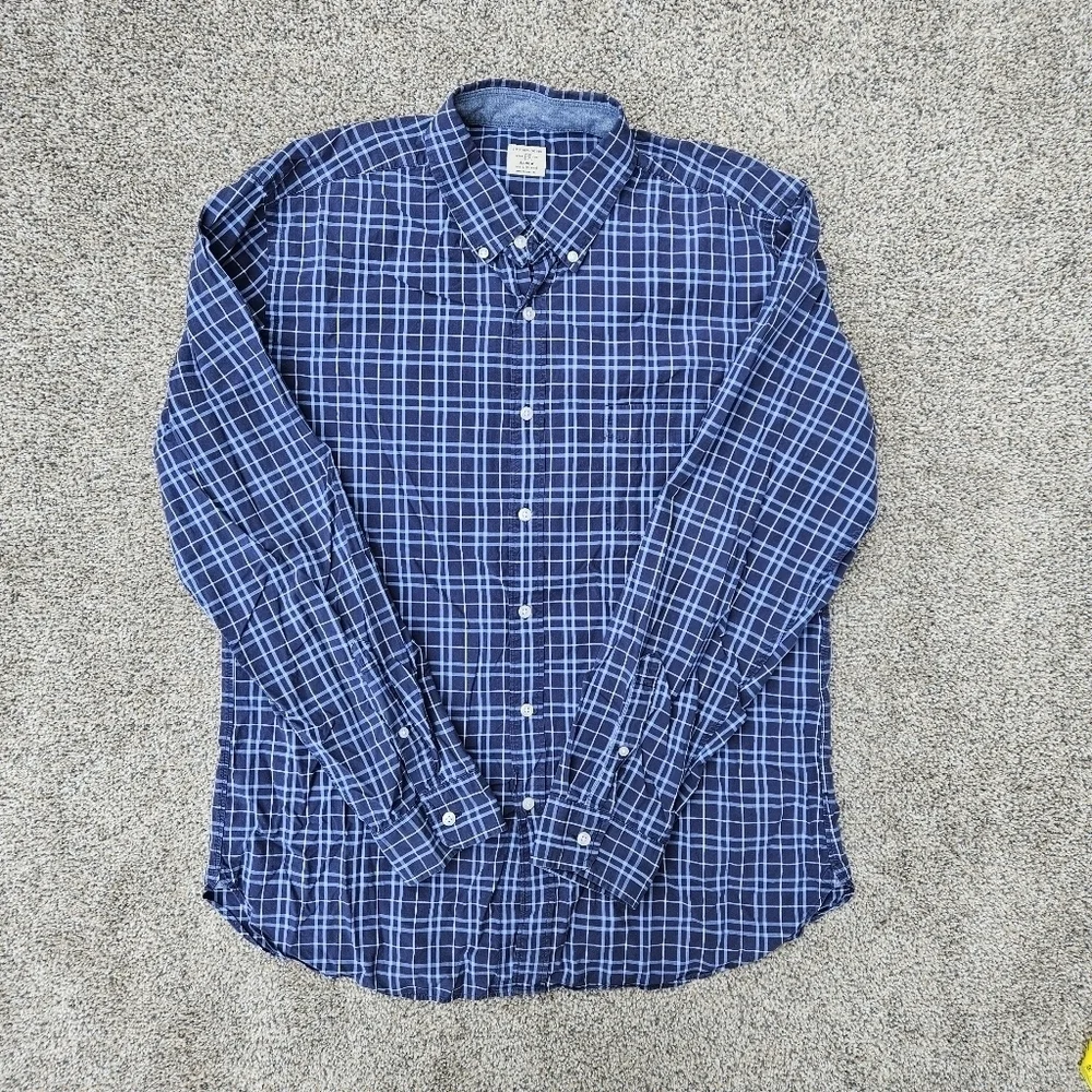 J. Crew Vintage Classic Blue White Button Down Long Sleeve Shirt Mens Size Large